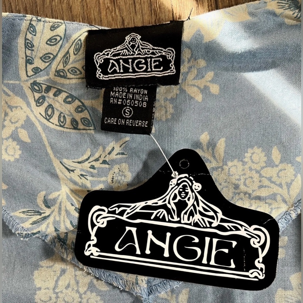 ANGIE Kimono Womens Small Blue Floral Print Open Boho Belted Cardigan Duster - Picture 4 of 8